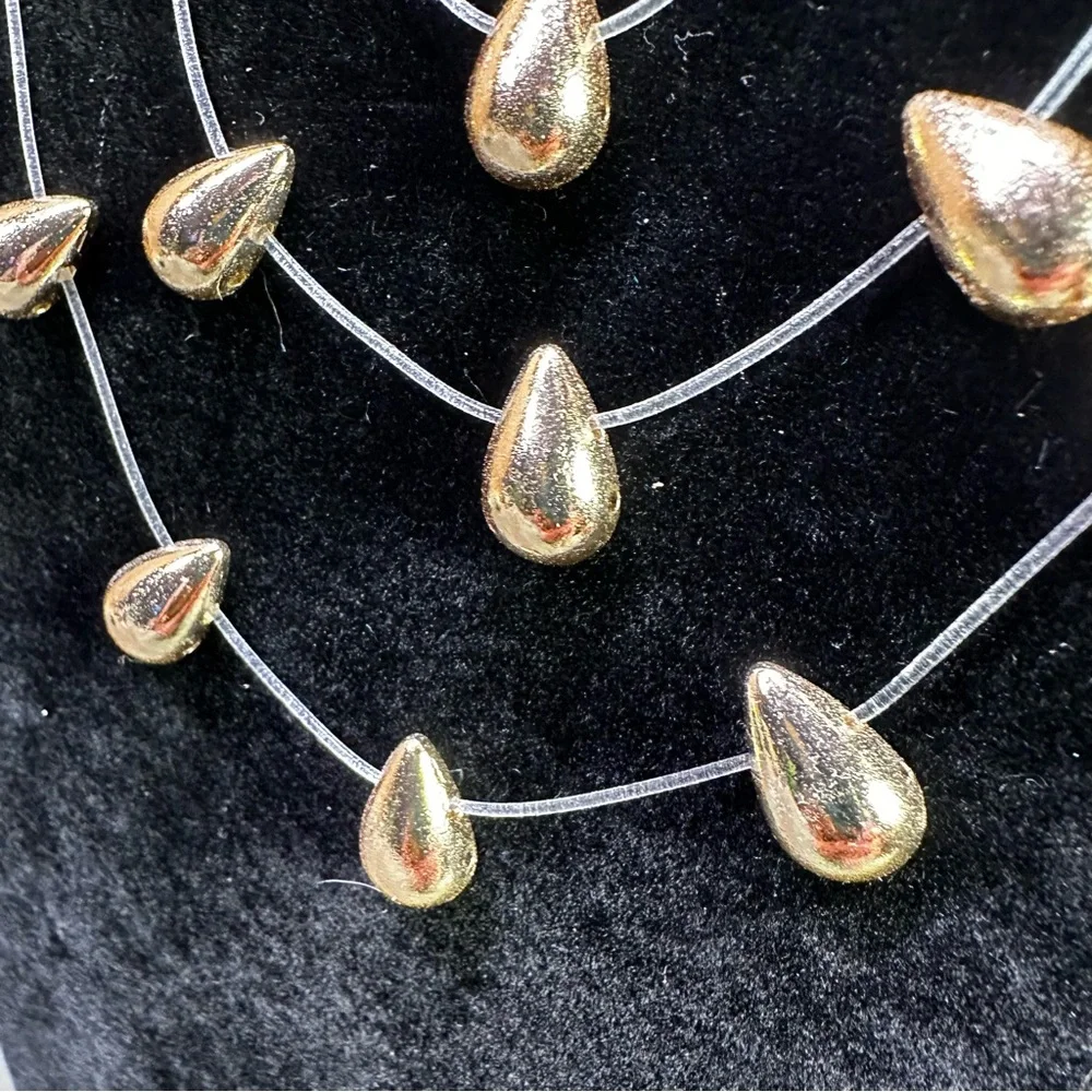 Boho‎ party elegant invisible multi layer gold teardrop choker necklace NWOT